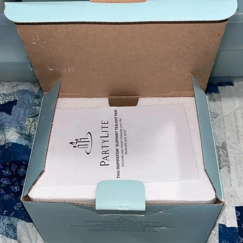 NIB! Partylite African Inspiration Elephant Tea light Candle Holders Set of 2 - Picture 7 of 8